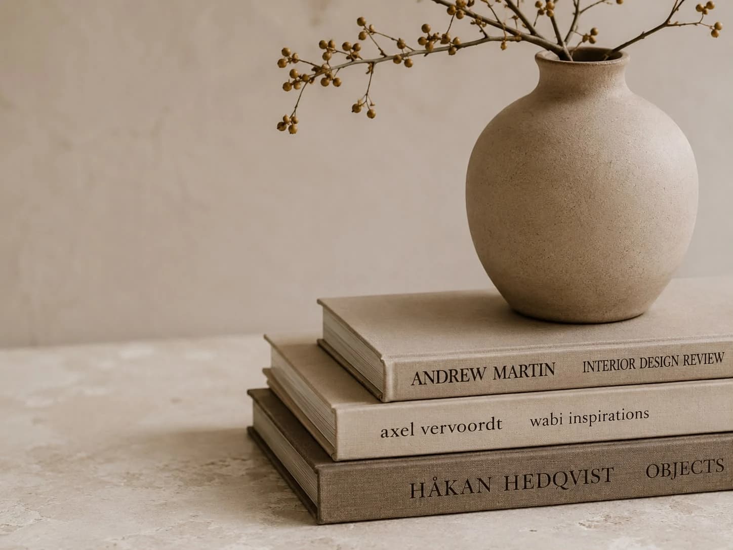 Marble desk styled with architectural samples