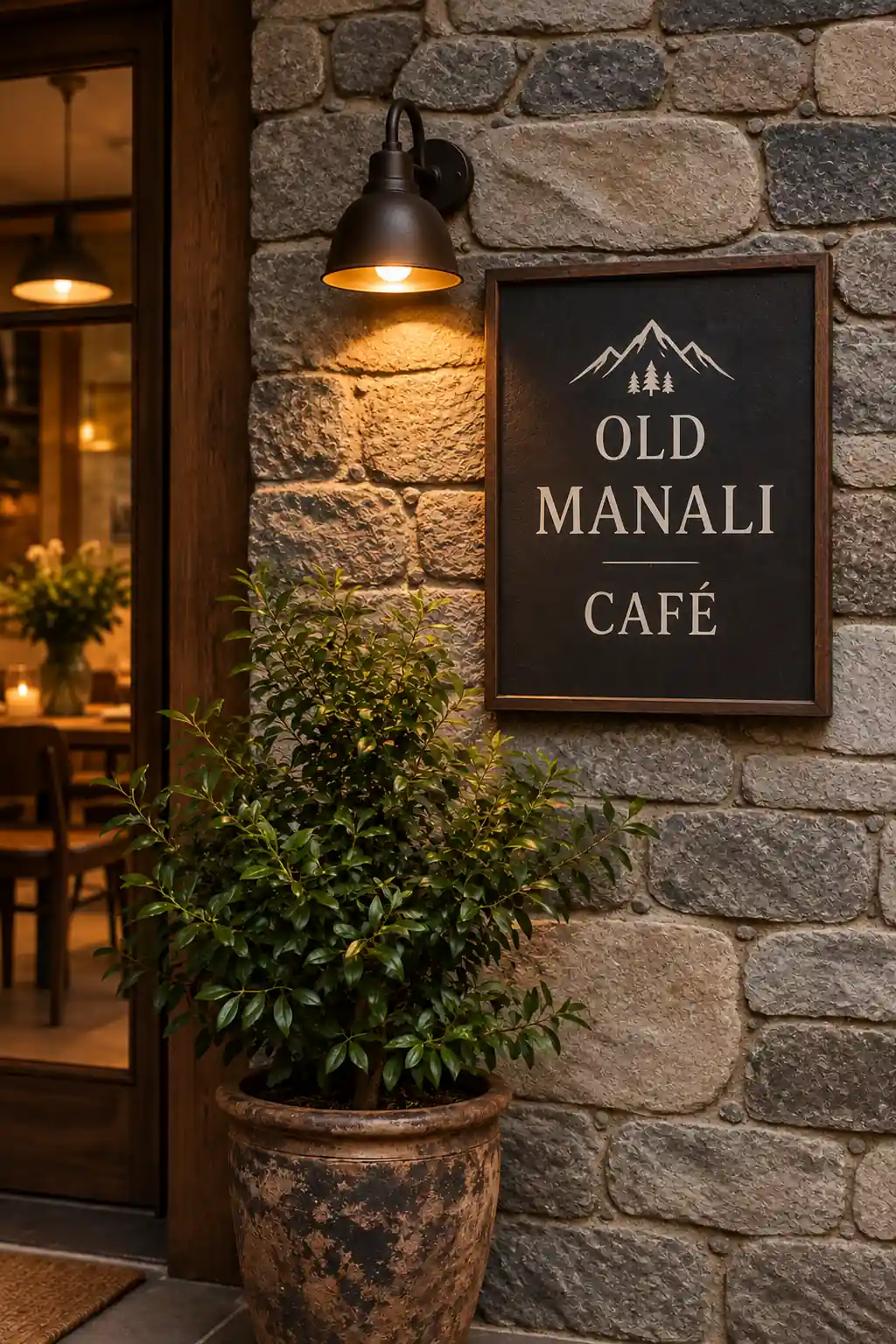 Old Manali Café stone detail